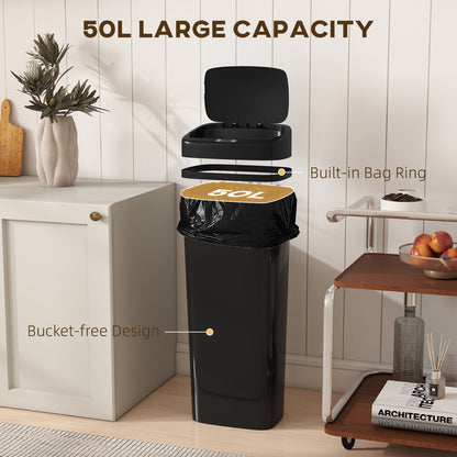 50L Sensor Bin, Stainless Steel Slim Kitchen Bin, Fingerprint-Proof
