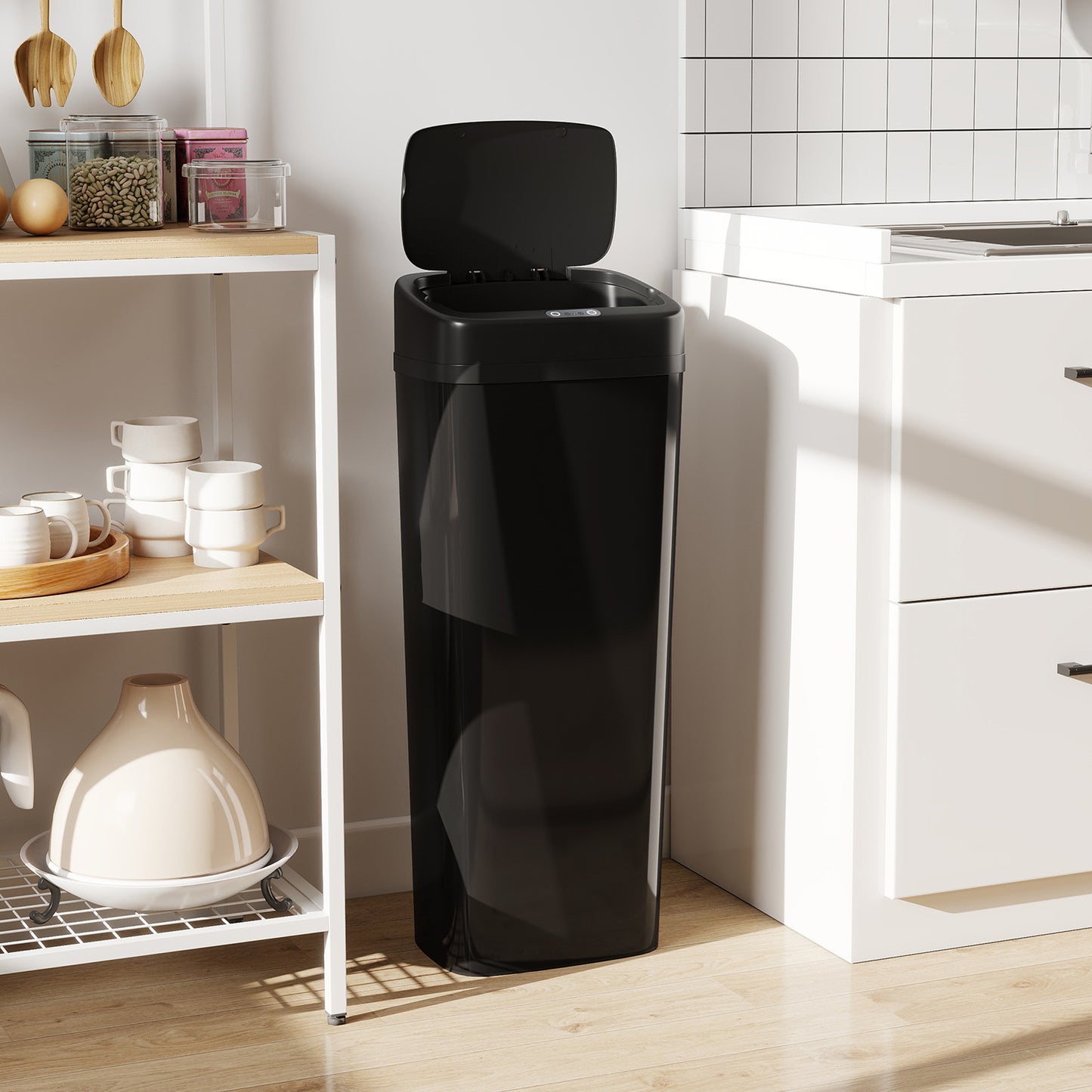 50L Sensor Bin, Stainless Steel Slim Kitchen Bin, Fingerprint-Proof
