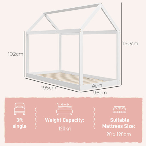 Wooden Single Bed Frame with Tree House Style, White