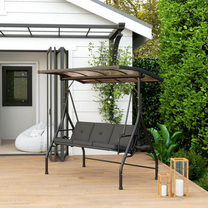 3 Seater Garden Swing Seat Bed, Convertible Swing Chair, Black