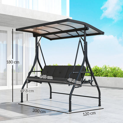 3 Seater Garden Swing Seat Bed, Convertible Swing Chair, Black