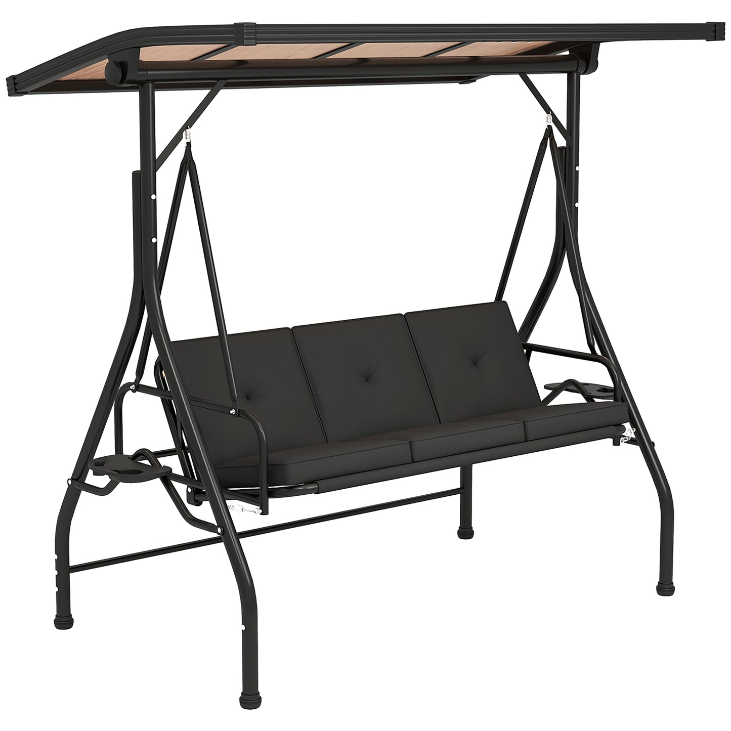 3 Seater Garden Swing Seat Bed, Convertible Swing Chair, Black