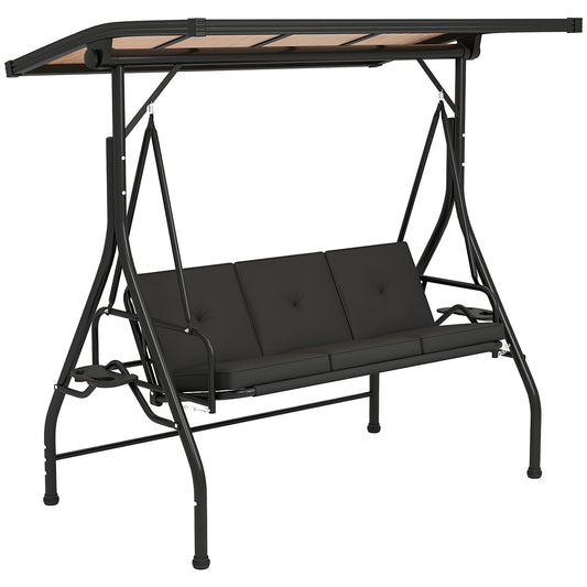 3 Seater Garden Swing Seat Bed, Convertible Swing Chair, Black
