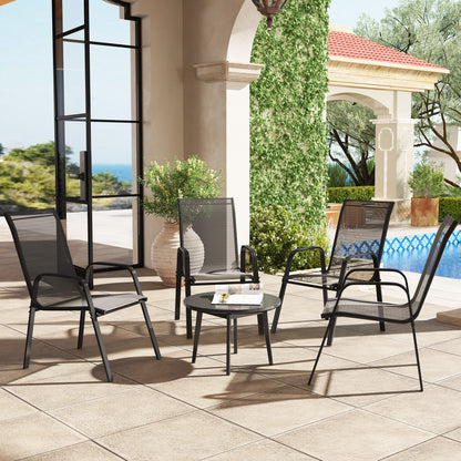 Set of 4 Garden Dining Chair Set Outdoor w/ High Back Armrest Black
