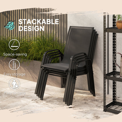 Set of 4 Garden Dining Chair Set Outdoor w/ High Back Armrest Black