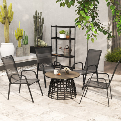 Set of 4 Garden Dining Chair Set Outdoor w/ High Back Armrest Black