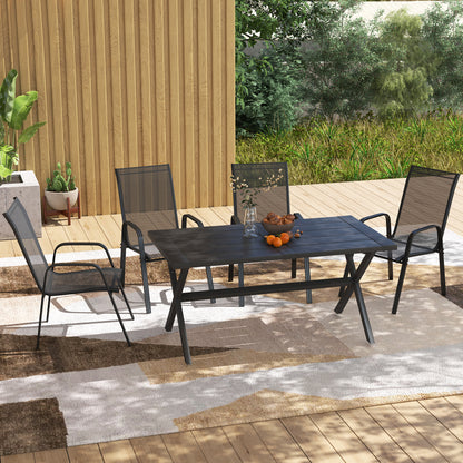 Set of 4 Garden Dining Chair Set Outdoor w/ High Back Armrest Black