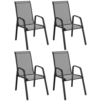 Set of 4 Garden Dining Chair Set Outdoor w/ High Back Armrest Black