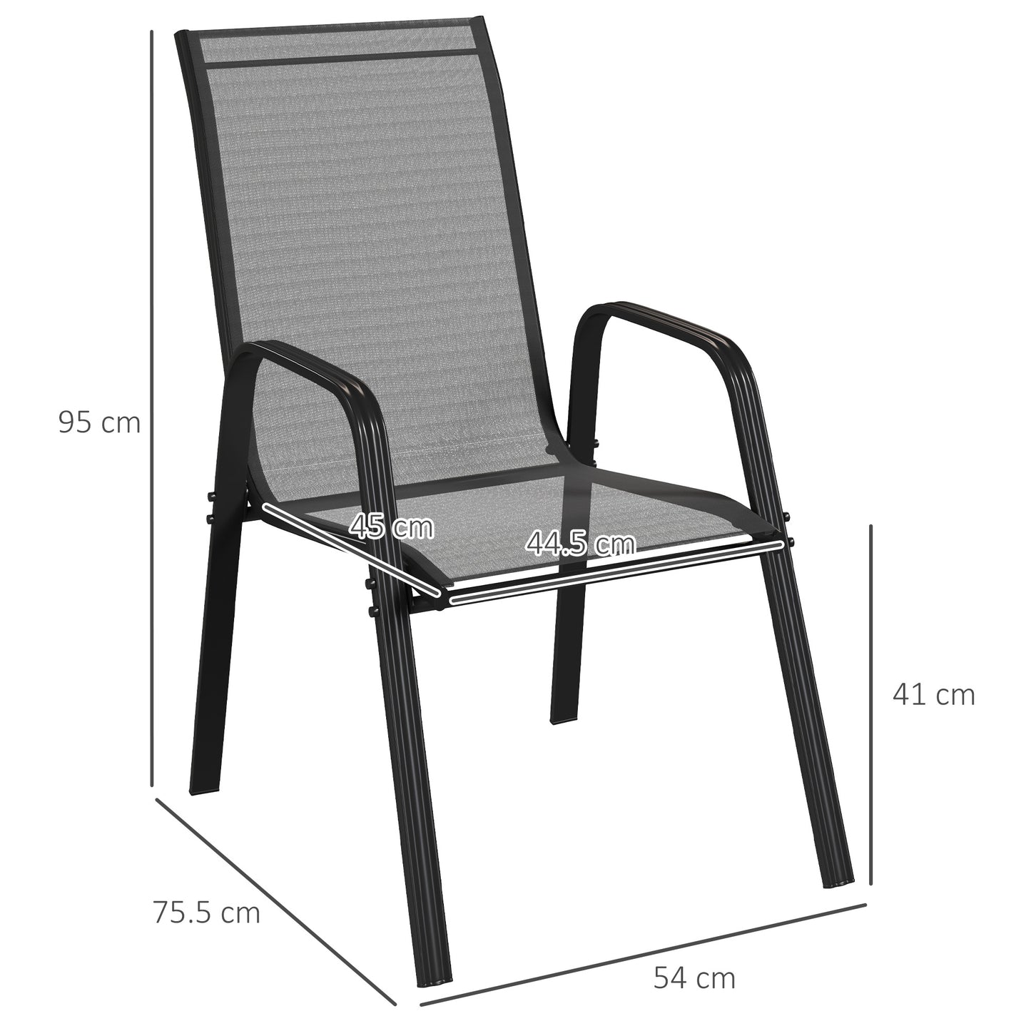 Set of 4 Garden Dining Chair Set Outdoor w/ High Back Armrest Black