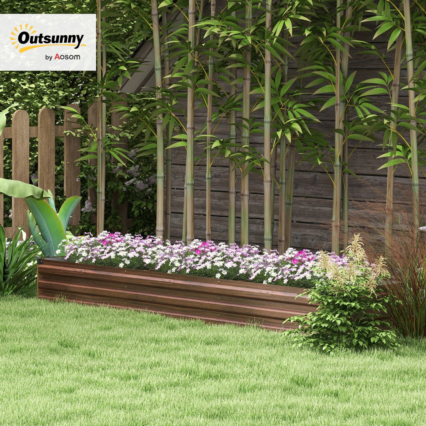 Galvanised Raised Bed for Garden, Rectangular Outdoor Elevated Planter Box with Safety Edging and Open Bottom for Growing Flowers, Herbs and Vegetables, 240 x 60 cm, Dark Brown