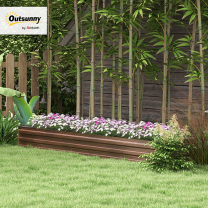 Galvanised Raised Bed for Garden, Rectangular Outdoor Elevated Planter Box with Safety Edging and Open Bottom for Growing Flowers, Herbs and Vegetables, 240 x 60 cm, Dark Brown