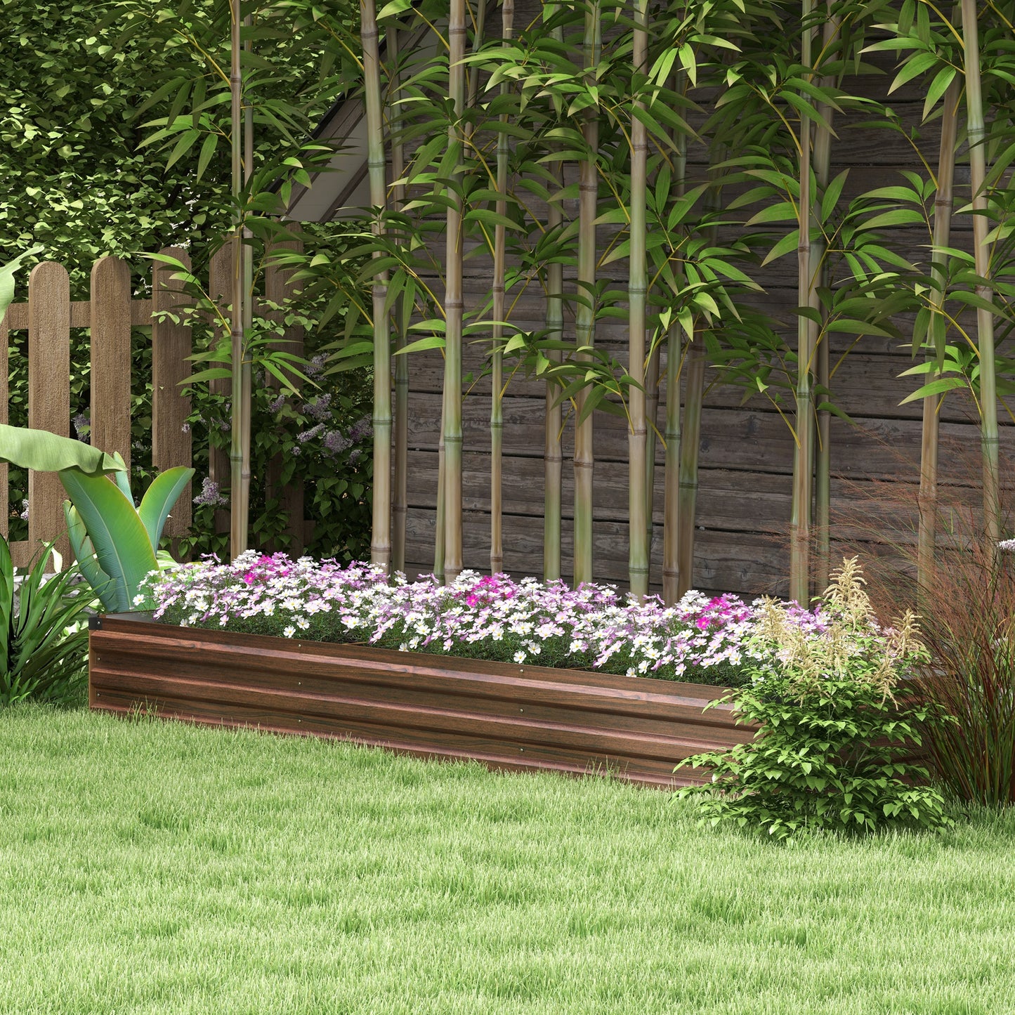 Galvanised Raised Bed for Garden, Rectangular Outdoor Elevated Planter Box with Safety Edging and Open Bottom for Growing Flowers, Herbs and Vegetables, 240 x 60 cm, Dark Brown