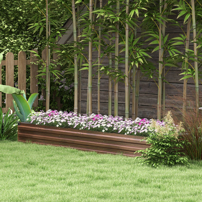 Galvanised Raised Bed for Garden, Rectangular Outdoor Elevated Planter Box with Safety Edging and Open Bottom for Growing Flowers, Herbs and Vegetables, 240 x 60 cm, Dark Brown