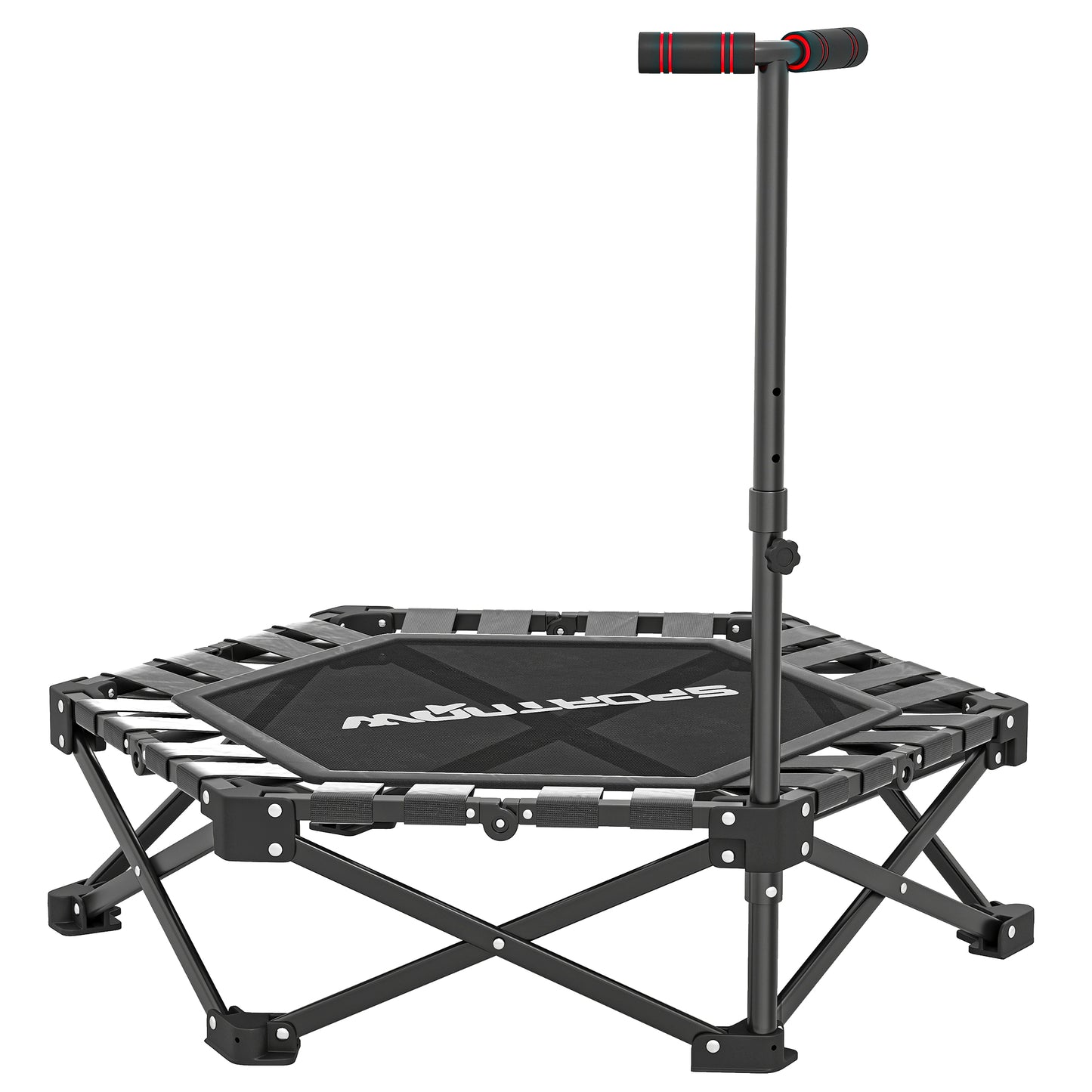 42" Foldable Mini Trampoline, One-Step Fold & Open, Hexagonal Rebounder Trampoline with 3-Level Adjustable Handle for Adults for Indoor Outdoor Workout, Black