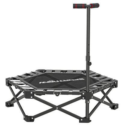42" Foldable Mini Trampoline, One-Step Fold & Open, Hexagonal Rebounder Trampoline with 3-Level Adjustable Handle for Adults for Indoor Outdoor Workout, Black