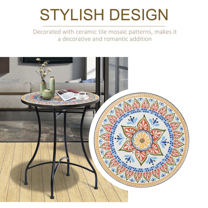 60cm Mosaic Round Bistro Table Outdoor Garden Side Table, Red