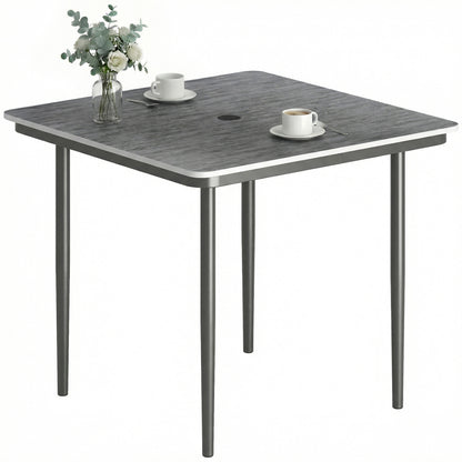 Garden Dining Table, Outdoor Table with Umbrella Hole, Dark Grey