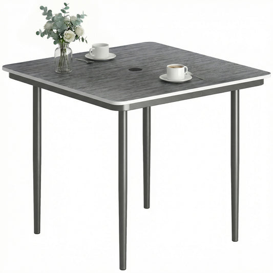 Garden Dining Table, Outdoor Table with Umbrella Hole, Dark Grey