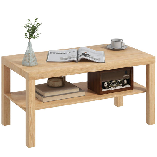 Coffee Table with Storage Shelf, Rectangular Centre Table, Natural