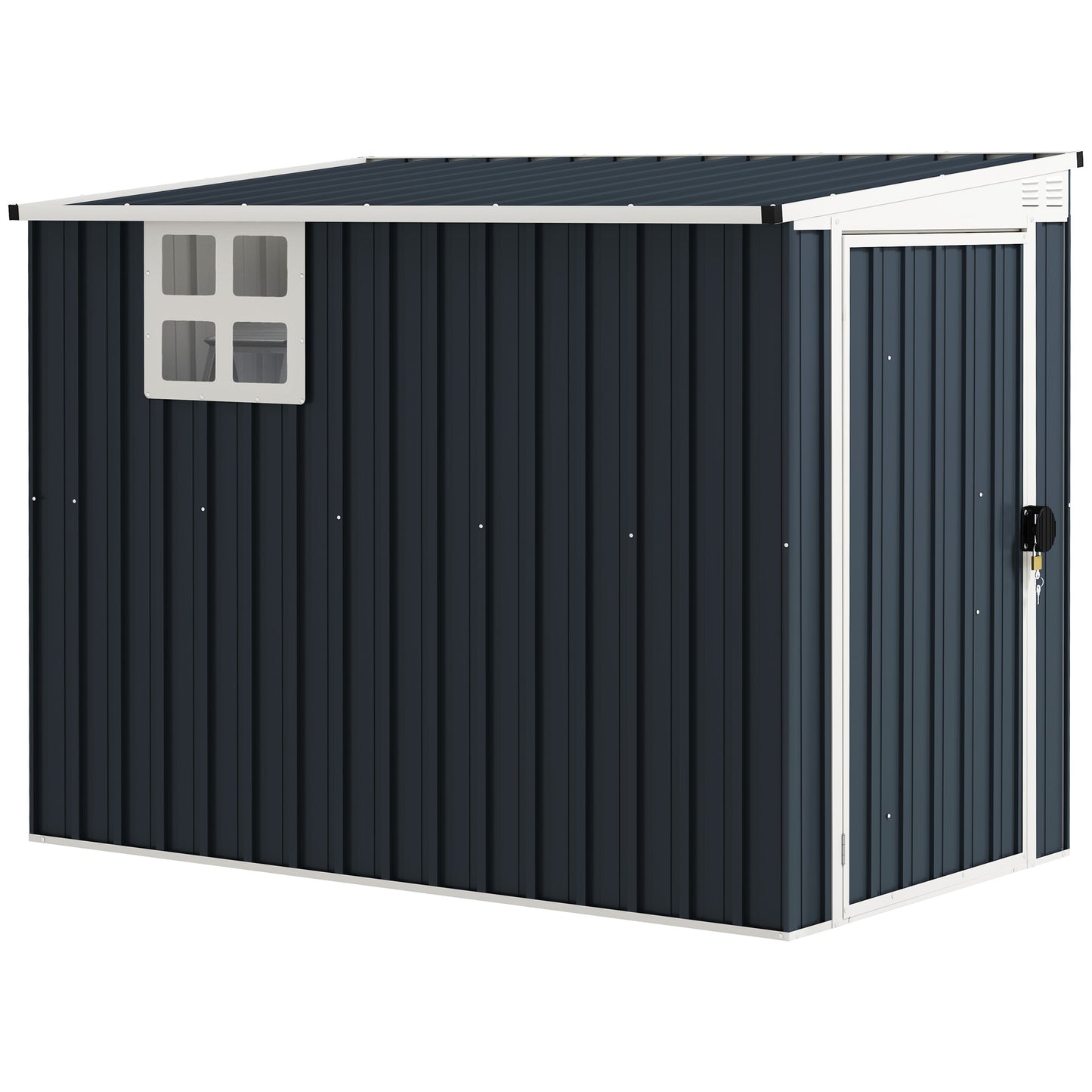 7.6 x 4ft Outdoor Garden Storage Shed, Metal Shed with Window, 2 Vents and Lockable Door for Garden, Patio, Dark Grey