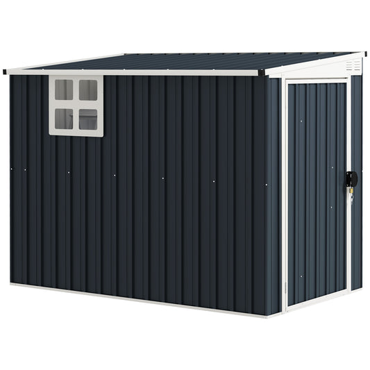 7.6 x 4ft Outdoor Garden Storage Shed, Metal Shed with Window, 2 Vents and Lockable Door for Garden, Patio, Dark Grey