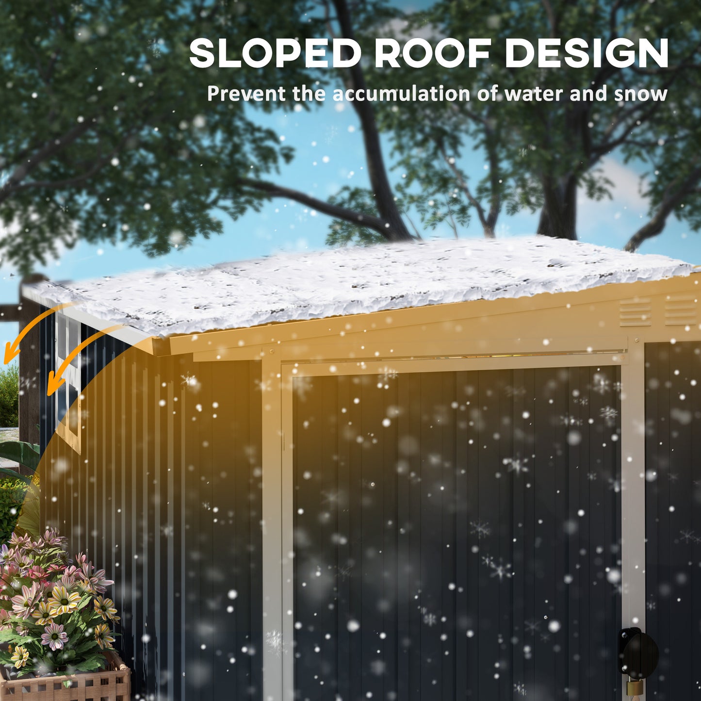 7.6 x 4ft Outdoor Garden Storage Shed, Metal Shed with Window, 2 Vents and Lockable Door for Garden, Patio, Dark Grey