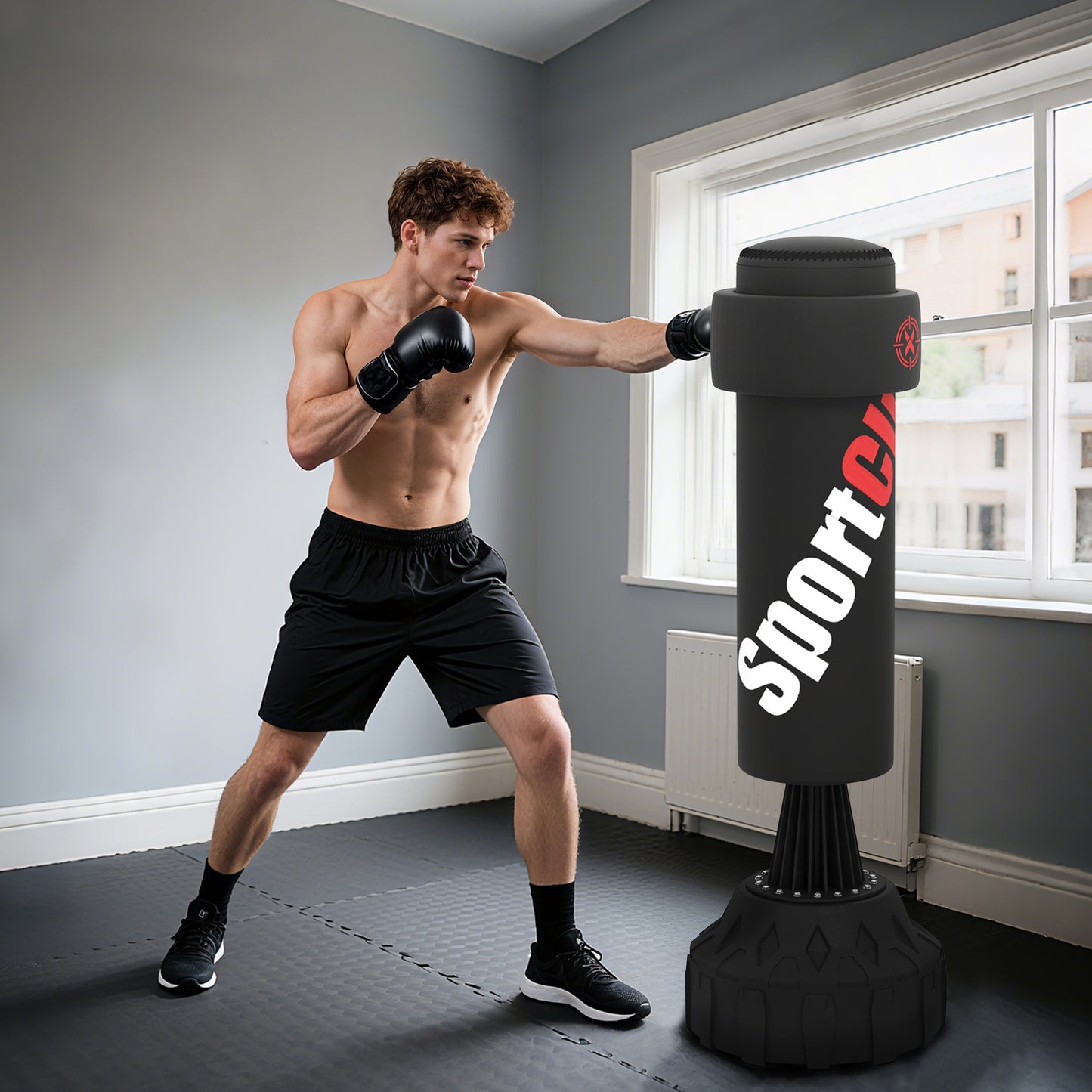 Freestanding Punching Bag, 175cm Boxing Bag with Stand, Hand Wrap