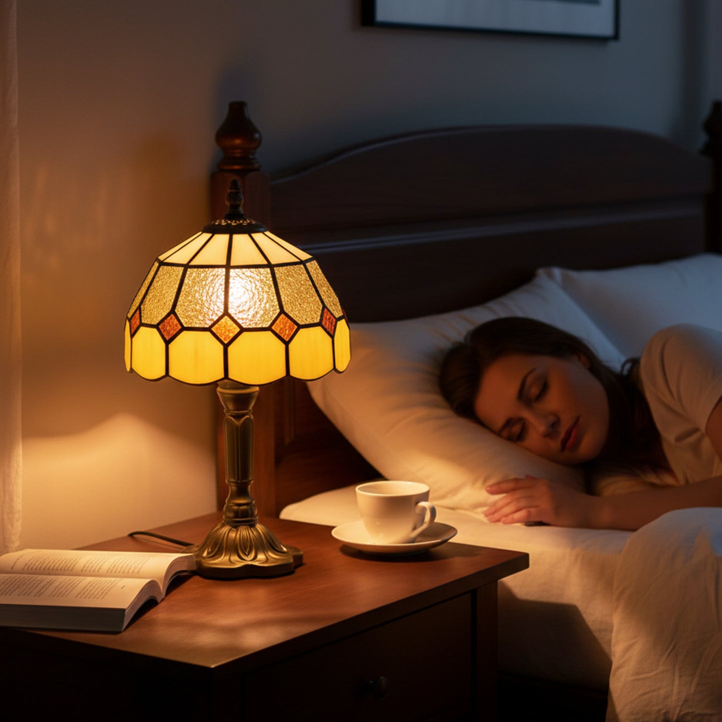 Tiffany-Style Table Lamp for Bedroom, Bulb not Included, Orange