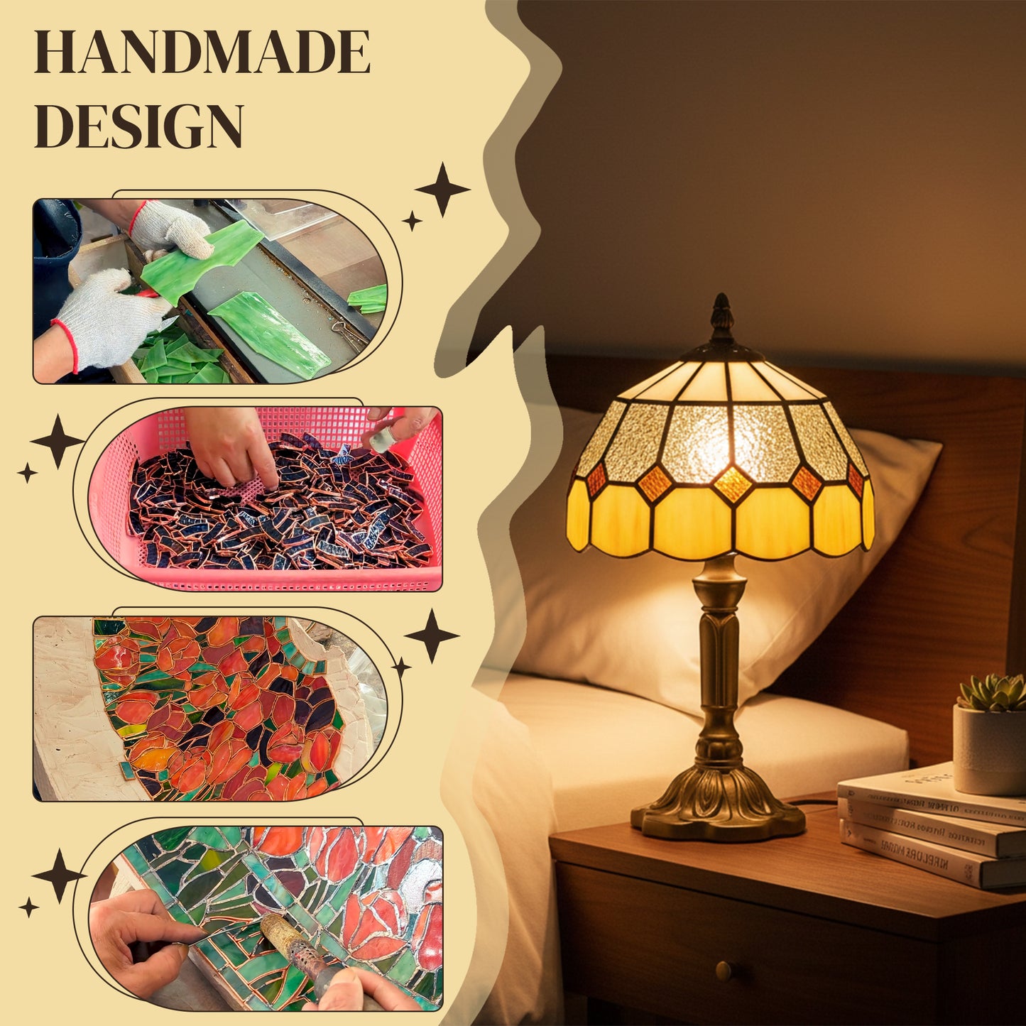 Tiffany-Style Table Lamp for Bedroom, Bulb not Included, Orange