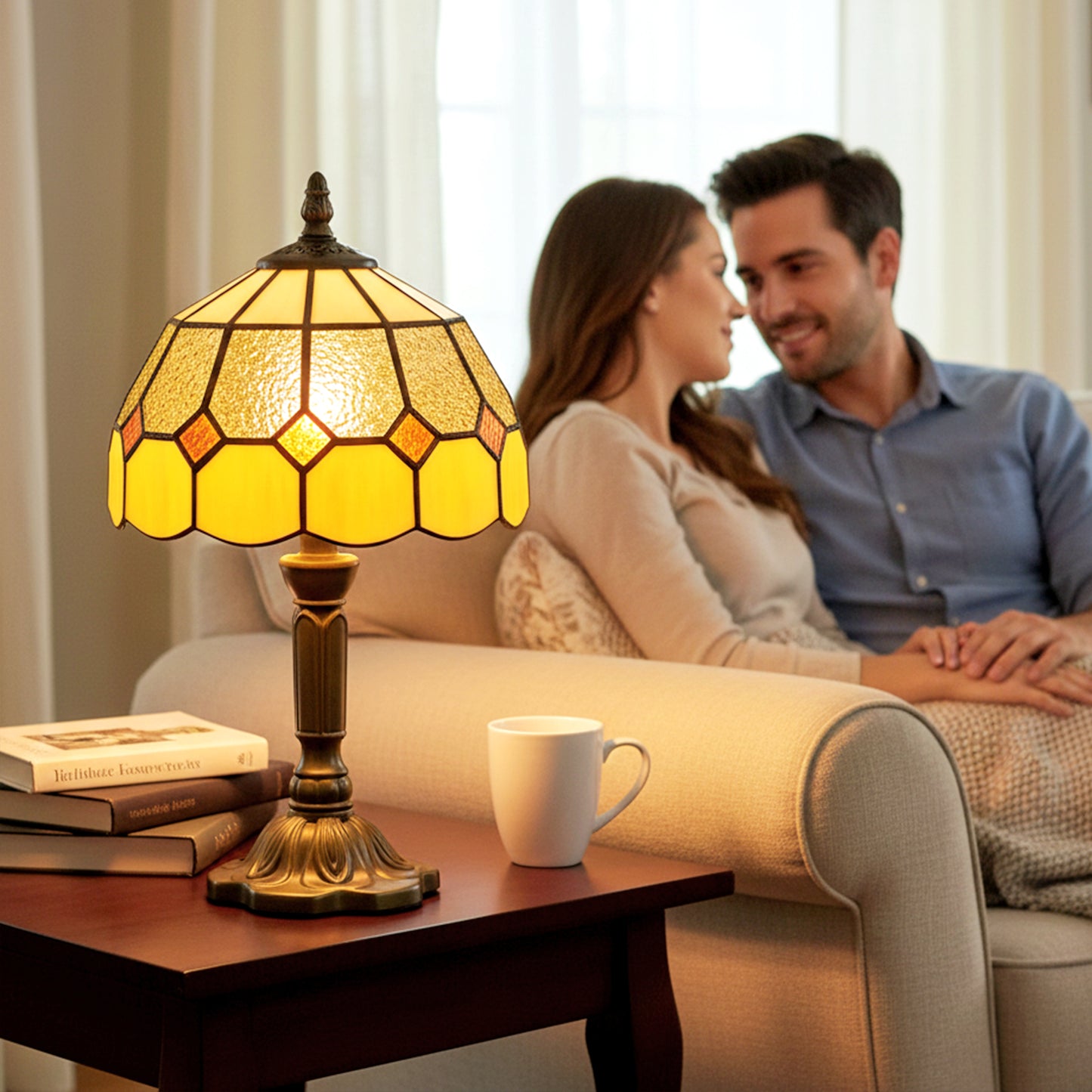 Tiffany-Style Table Lamp for Bedroom, Bulb not Included, Orange