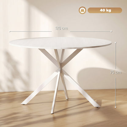 Round Wood-Effect Dining Table for 4 with Steel Cross Legs - White