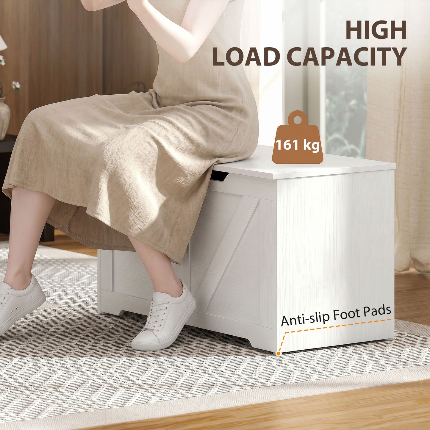 Storage Trunk for Living Room, with Safety Hinge, 80cm, White