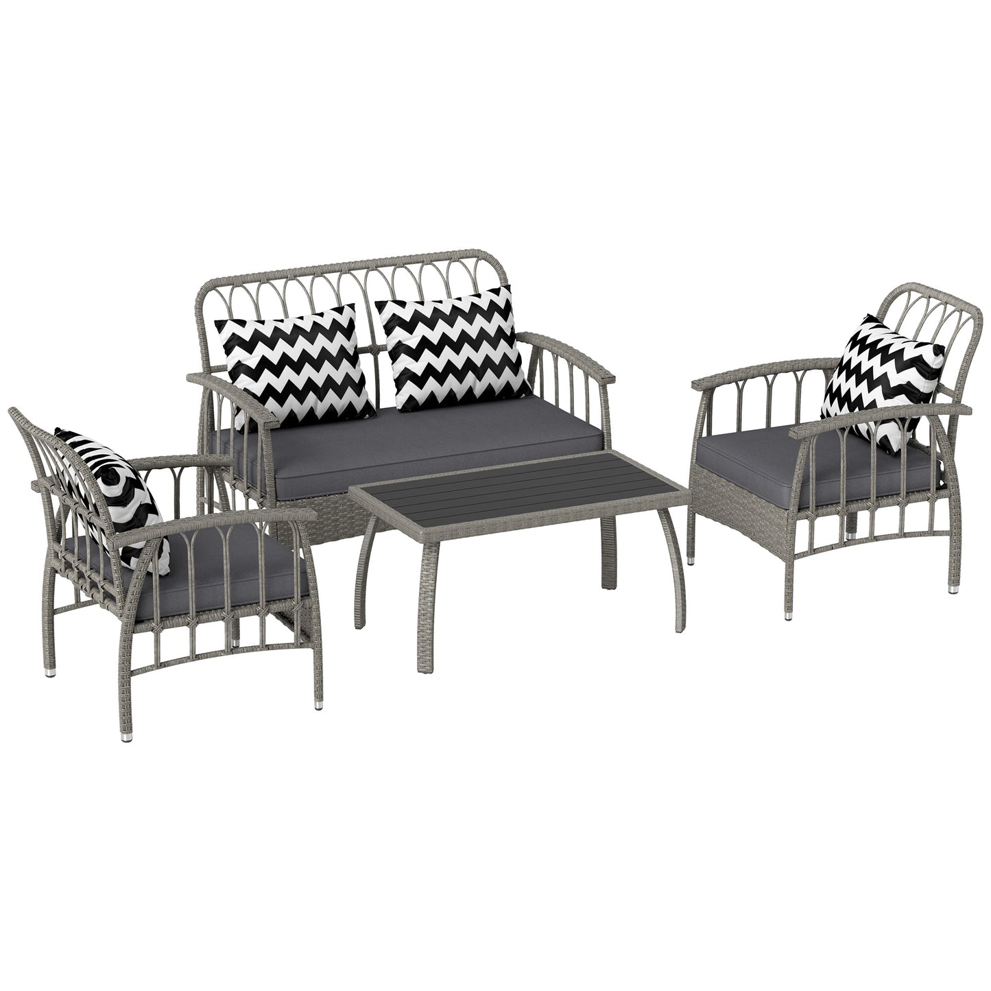 4 Piece Rattan Garden Furniture Set with Adjustable Back, Grey