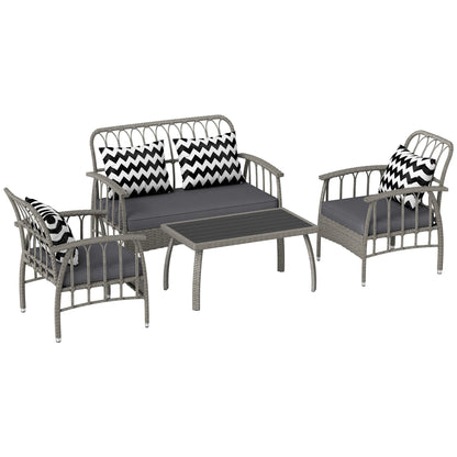 4 Piece Rattan Garden Furniture Set with Adjustable Back, Grey