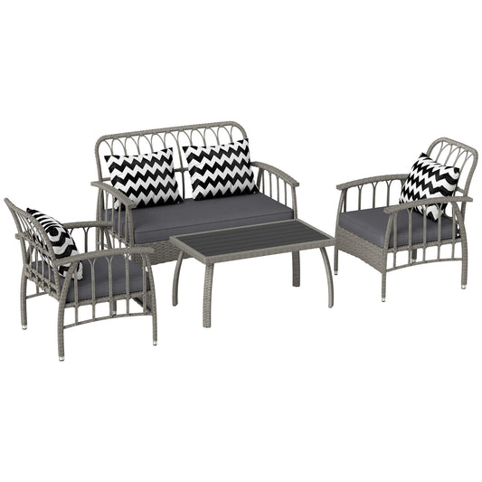 4 Piece Rattan Garden Furniture Set with Adjustable Back, Grey