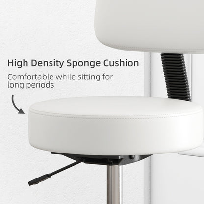 Adjustable Swivel Salon Chair Padded Seat Back 5 Wheels White