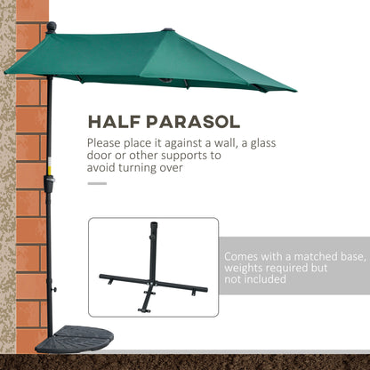 2m Half Parasol Market Umbrella Garden Balcony Parasol with Crank Handle, Cross Base, Double-Sided Canopy, Green
