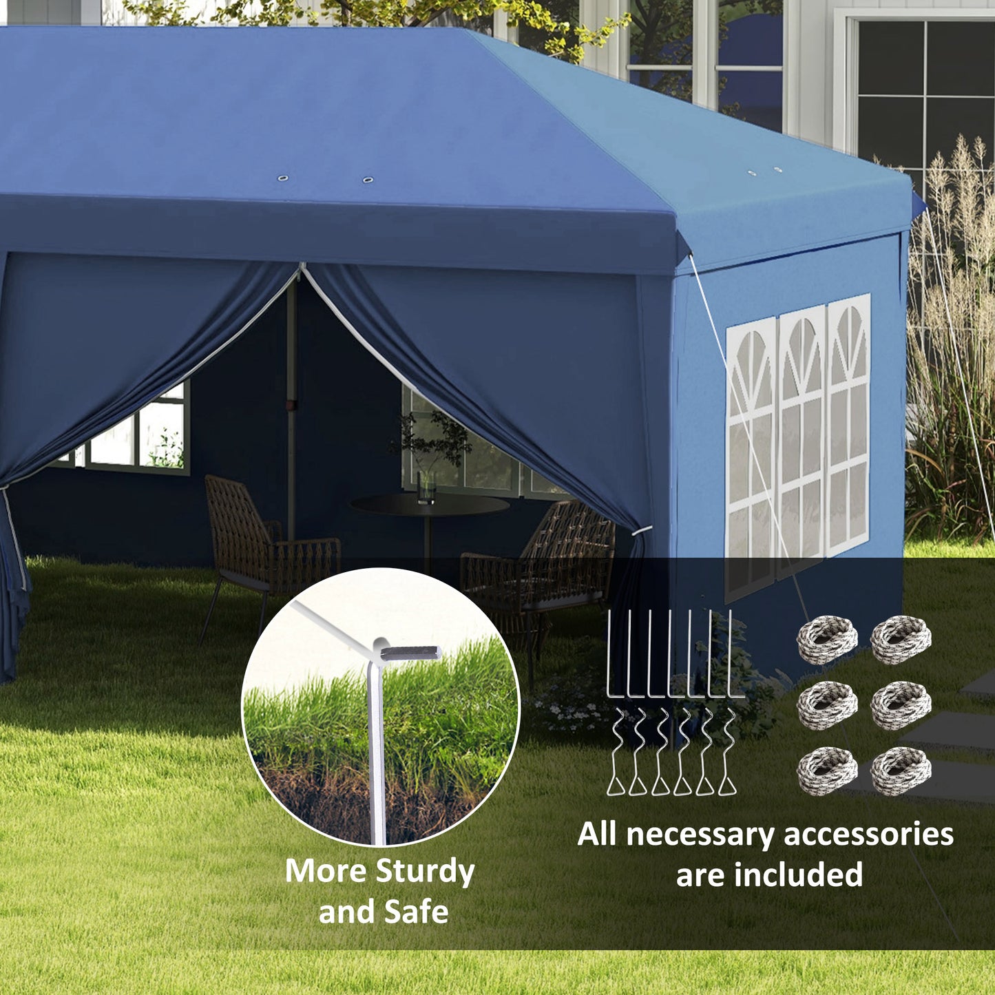 3x6m Pop Up Gazebo Party Tent Canopy Marquee with Storage Bag Blue