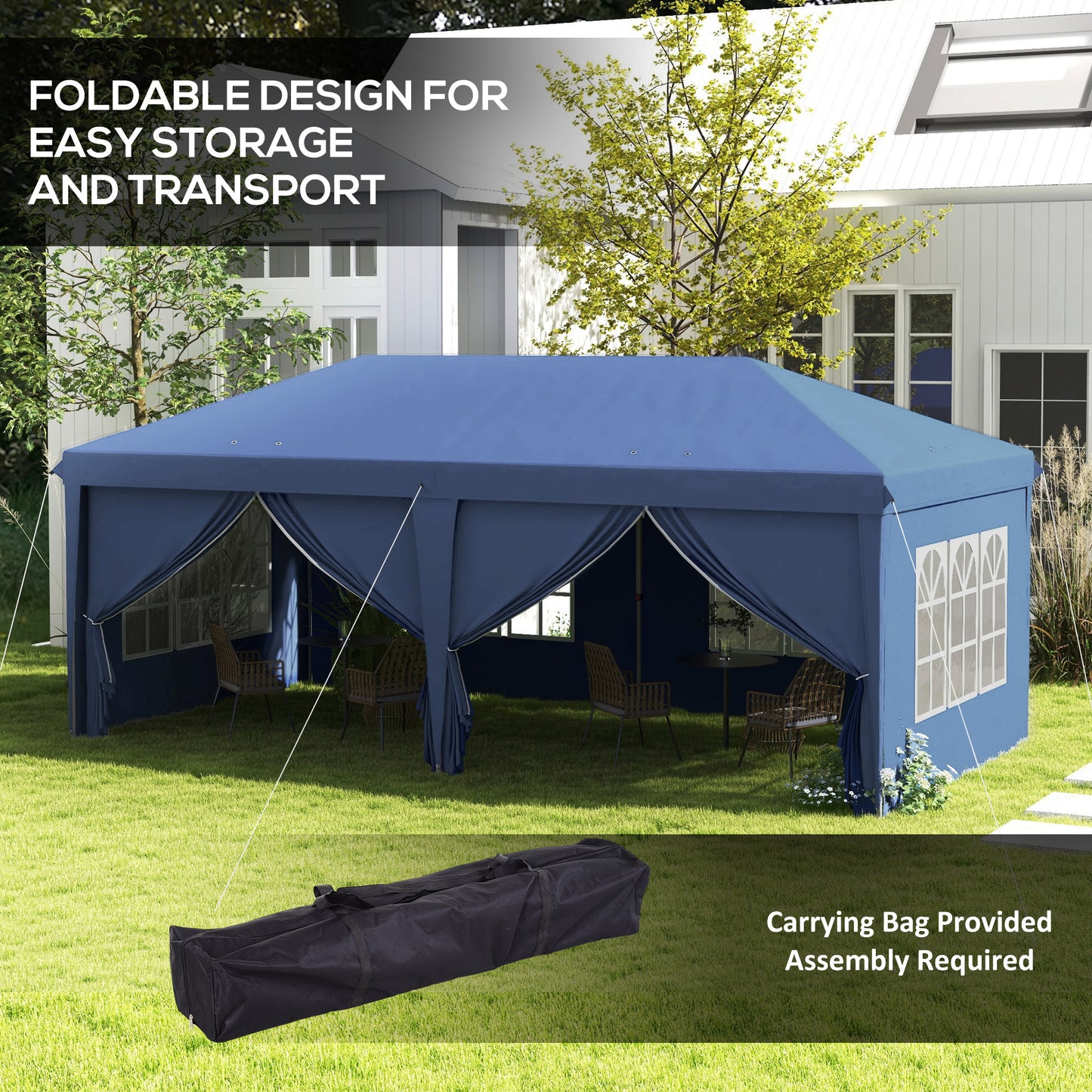 3x6m Pop Up Gazebo Party Tent Canopy Marquee with Storage Bag Blue