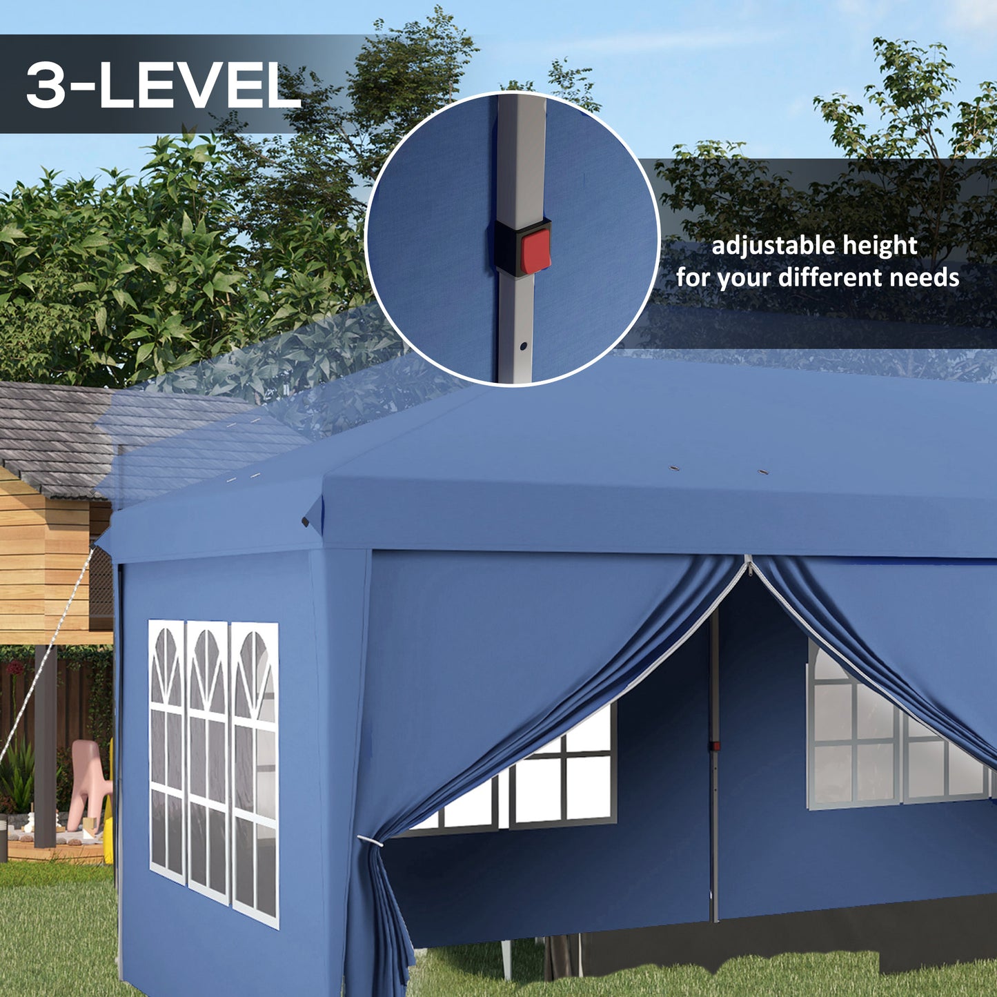 3x6m Pop Up Gazebo Party Tent Canopy Marquee with Storage Bag Blue