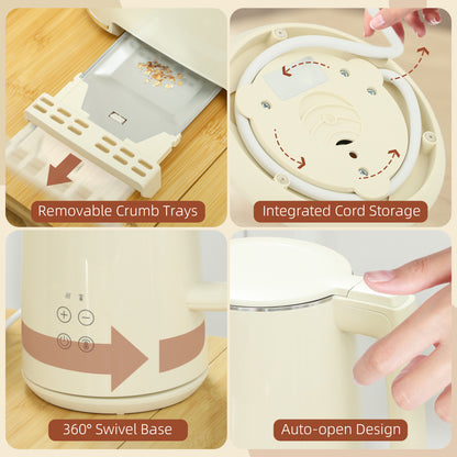 1.5L 3000W Fast Boil Electric Kettle and 2 Slice Toaster Set, Beige