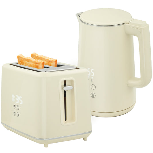 1.5L 3000W Fast Boil Electric Kettle and 2 Slice Toaster Set, Beige