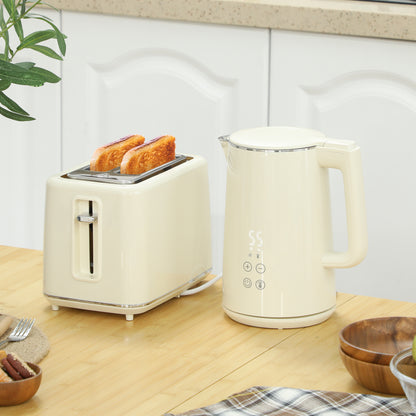 1.5L 3000W Fast Boil Electric Kettle and 2 Slice Toaster Set, Beige