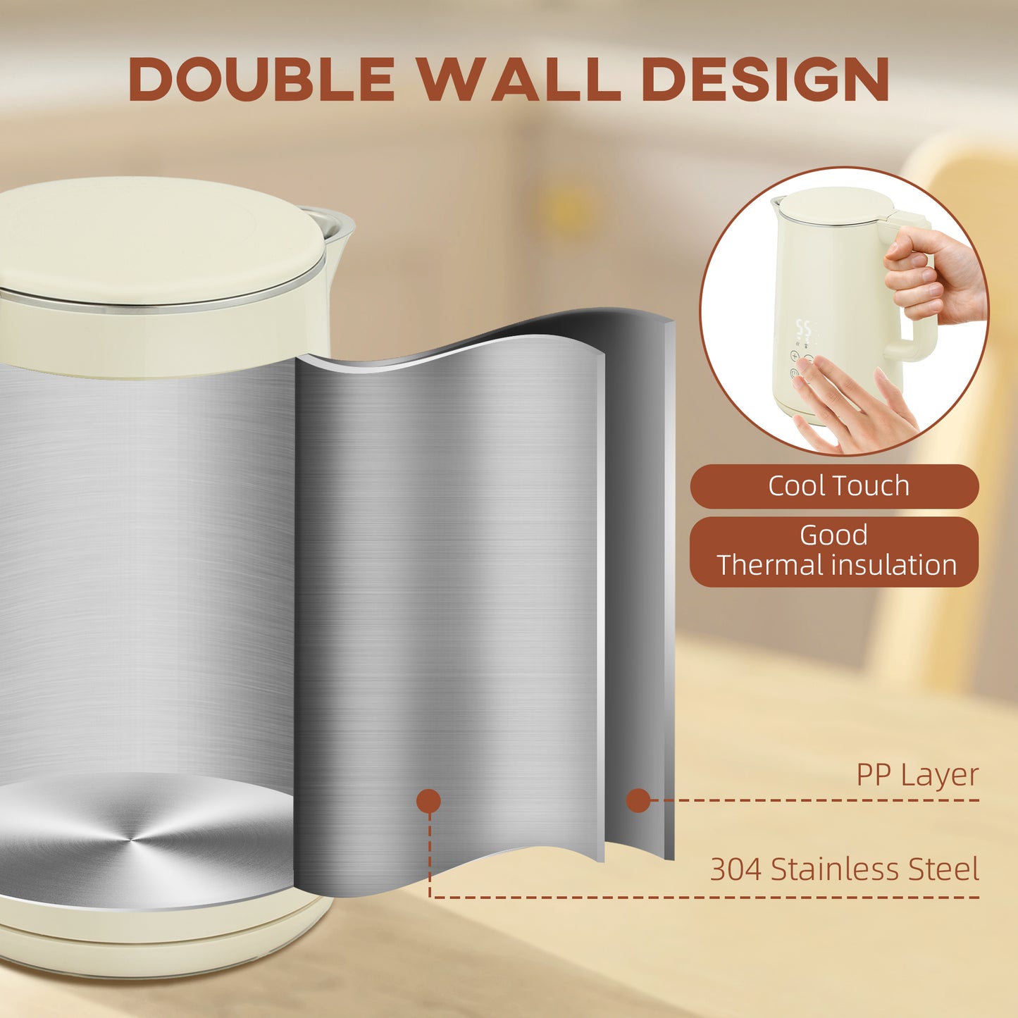 1.5L 3000W Fast Boil Electric Kettle and 2 Slice Toaster Set, Beige