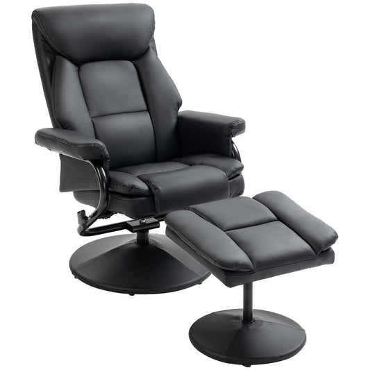 PU Leather Swivel Recliner Armchair with Ottoman, Black