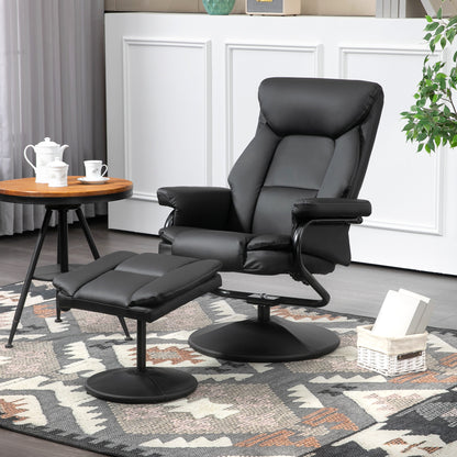 PU Leather Swivel Recliner Armchair with Ottoman, Black