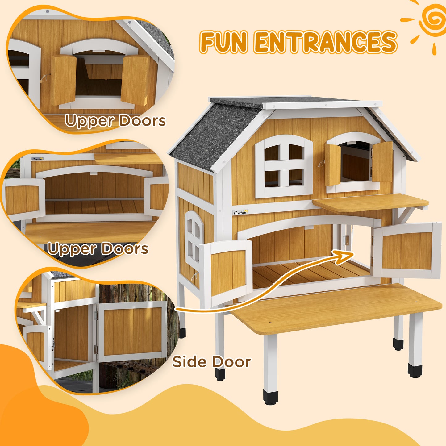 Outdoor Cat House Cat Shelter w/ Openable Asphalt Roof, Escape Doors
