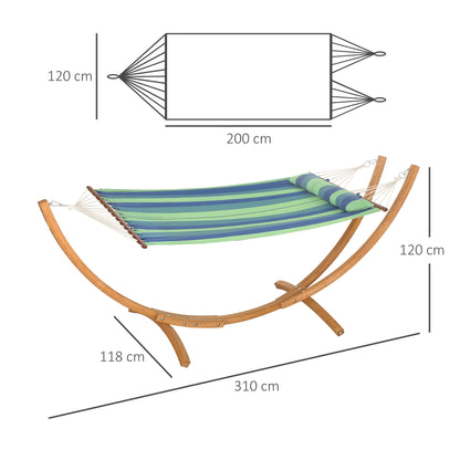 Hammock with Stand, Triple-Head Wood Hammock with Cotton Bed, Blue