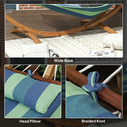 Hammock with Stand, Triple-Head Wood Hammock with Cotton Bed, Blue