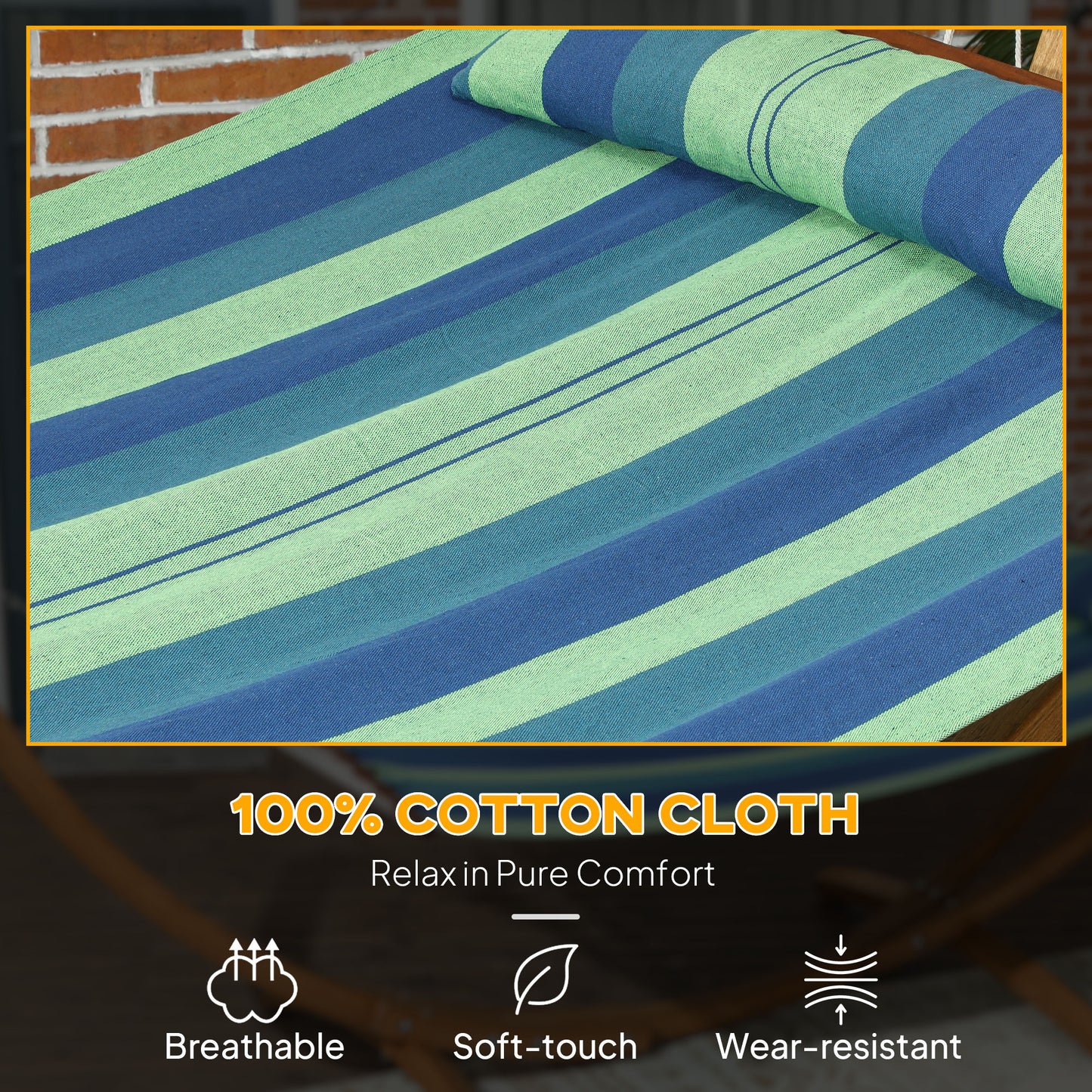 Hammock with Stand, Triple-Head Wood Hammock with Cotton Bed, Blue